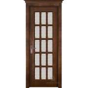 Межкомнатная дверь ОКА Лондон-2 - массив ольхи, цвет античный орех (остеклённая)