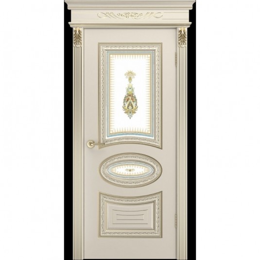 Дверь эмаль BP-DOORS Лира B2 ДО Эмаль Шампань патина белое золото со стеклом матированном
