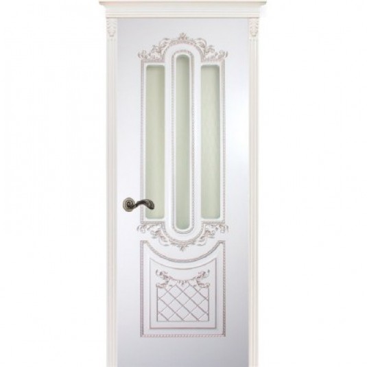 Дверь Карина-4 белая эмаль патина серебро ДО