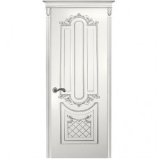 Дверь Карина-4 белая эмаль патина серебро ДГ